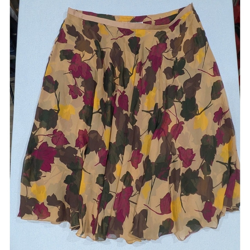 Jessica London Skirt Womens 18W Tan Floral Leaf Print A-Line Midi Excellent